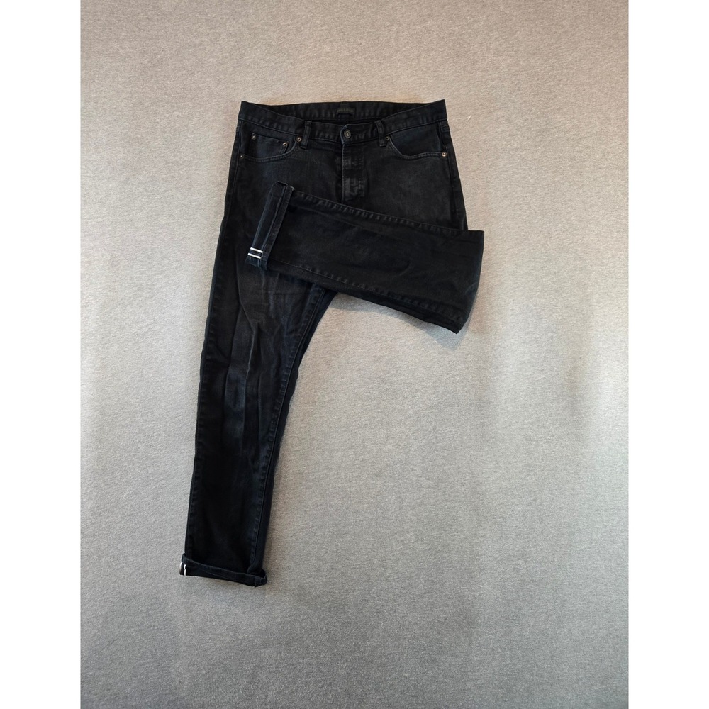 Uniqlo Selvedge Jeans Mens 34x30 Black Slim Straight Stretch Denim Minimalist